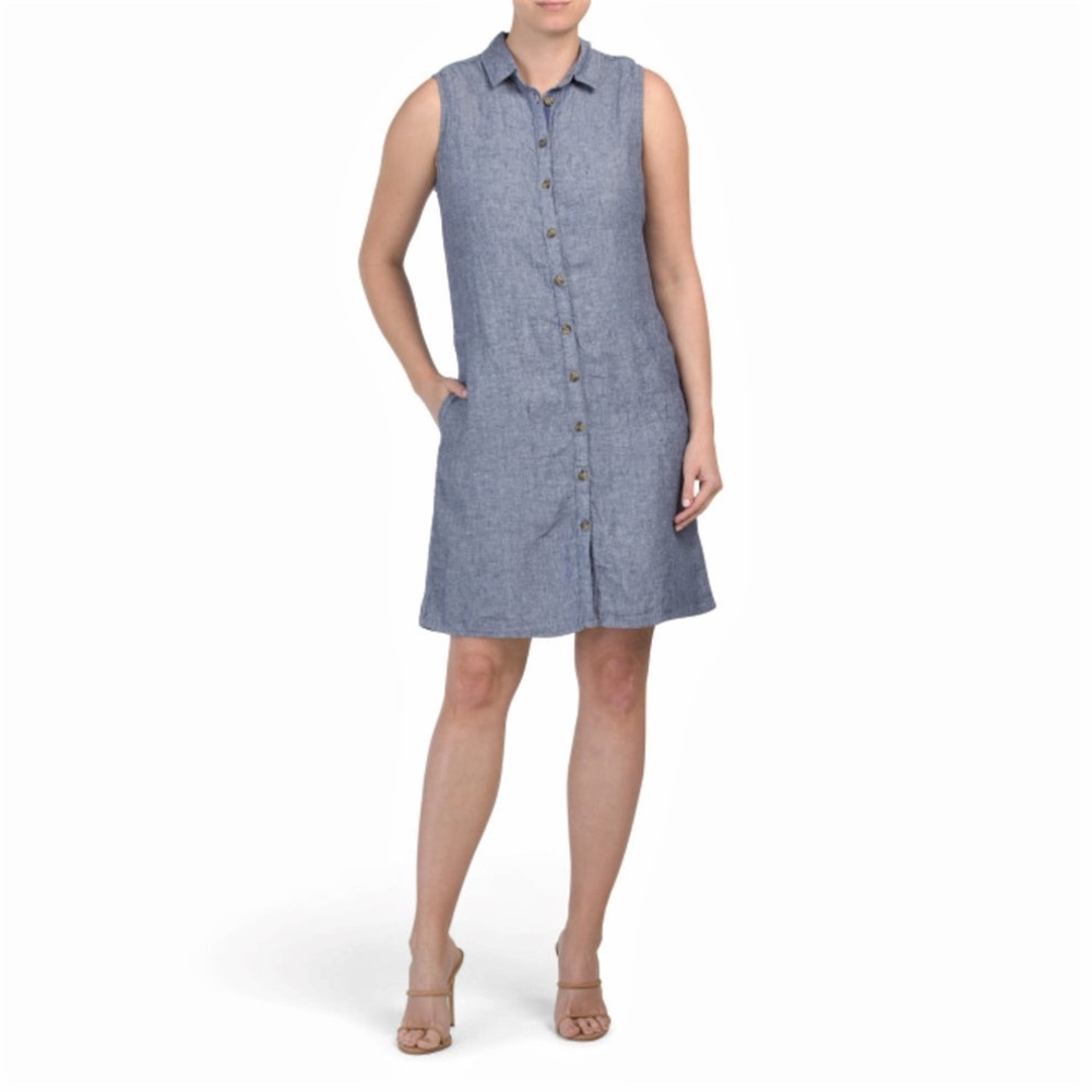 Tahari Button Down Linen Shirt Dress